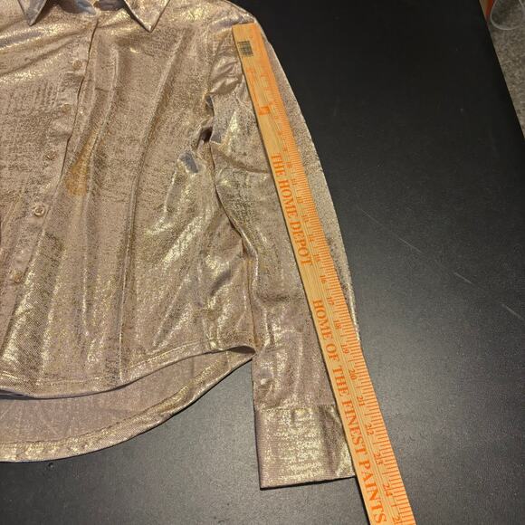 Kiwi Club Gold Metallic Polyester Blend Button Up Shirt Women's Size Small S - Picture 5 of 8